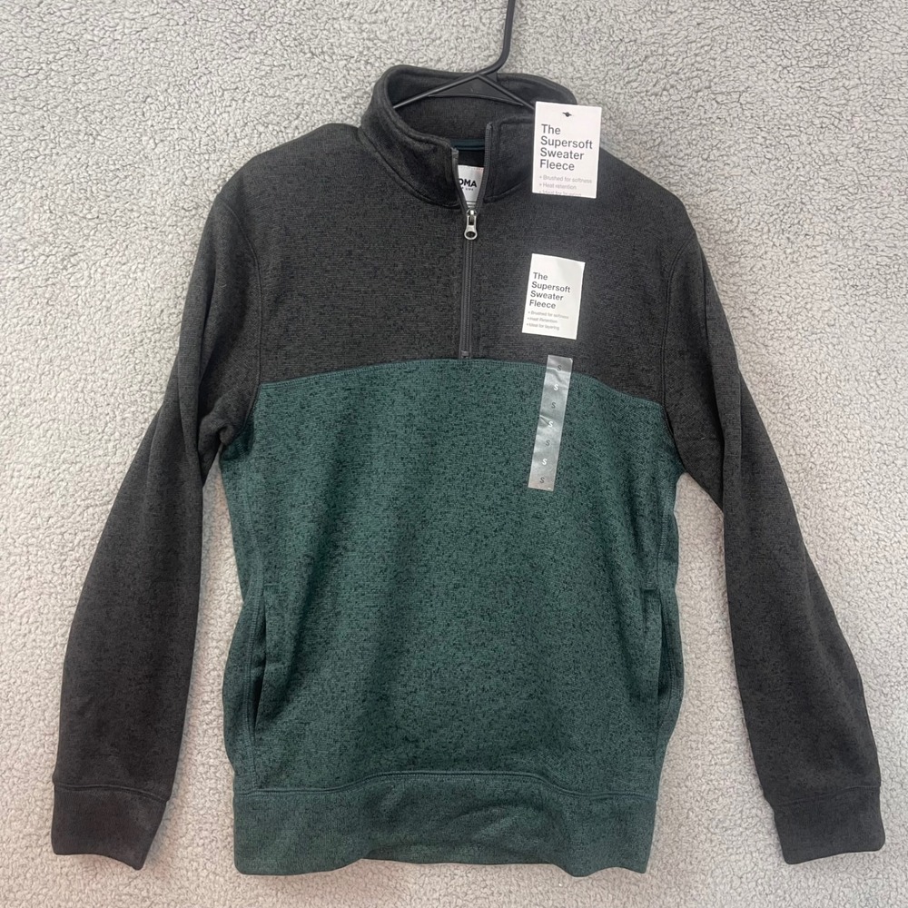 NEW Sonoma Mens Size Small Grey Green Quarter Half Zip Pullover Fleece Sweater